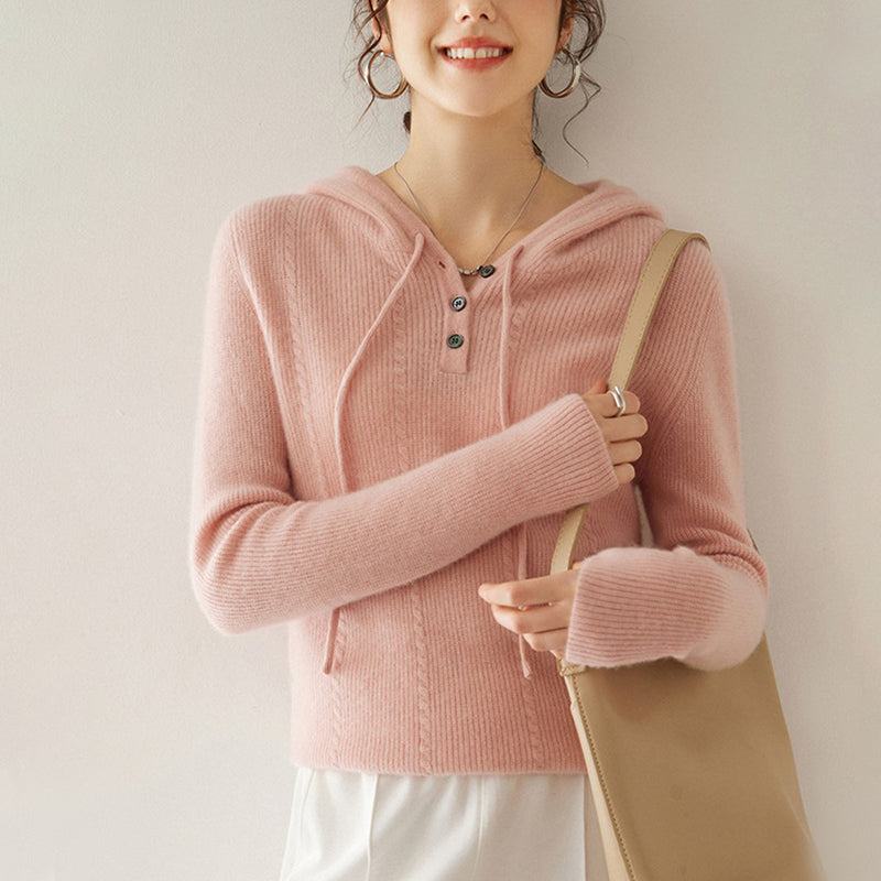 Cashmere Hooded Long-Sleeved Knitted Bottoming Sweater