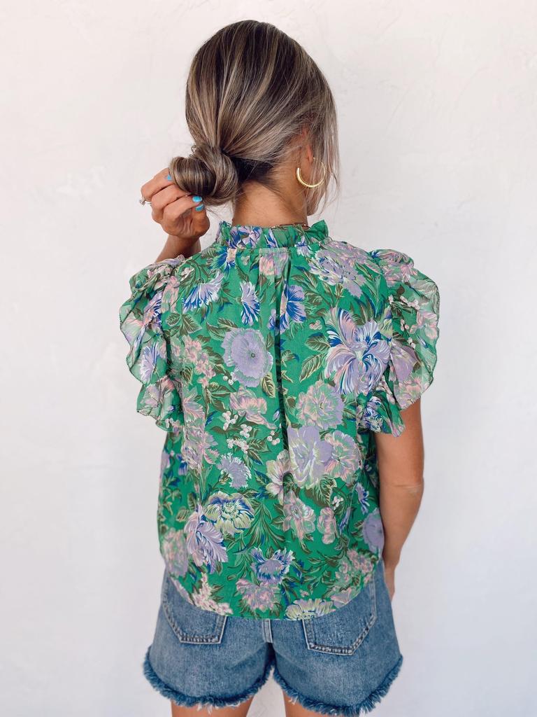 Fresh Print Sleeveless V-Neck Top