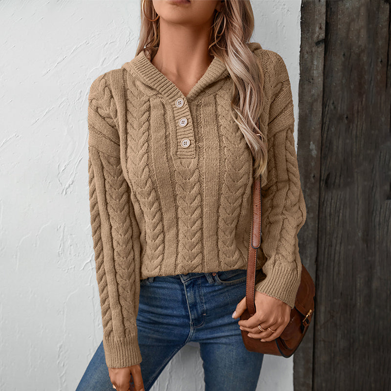 Women's Hooded Pullover Thick Knit Sweater
