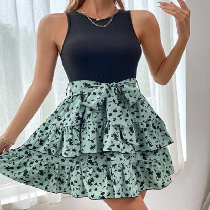 Summer Sleeveless Printed Vest Women's Midi Dress