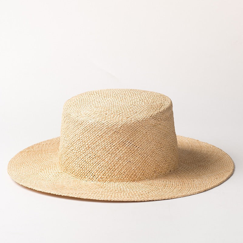 French Style Simple Outdoor Travel Flat Top Straw Hat
