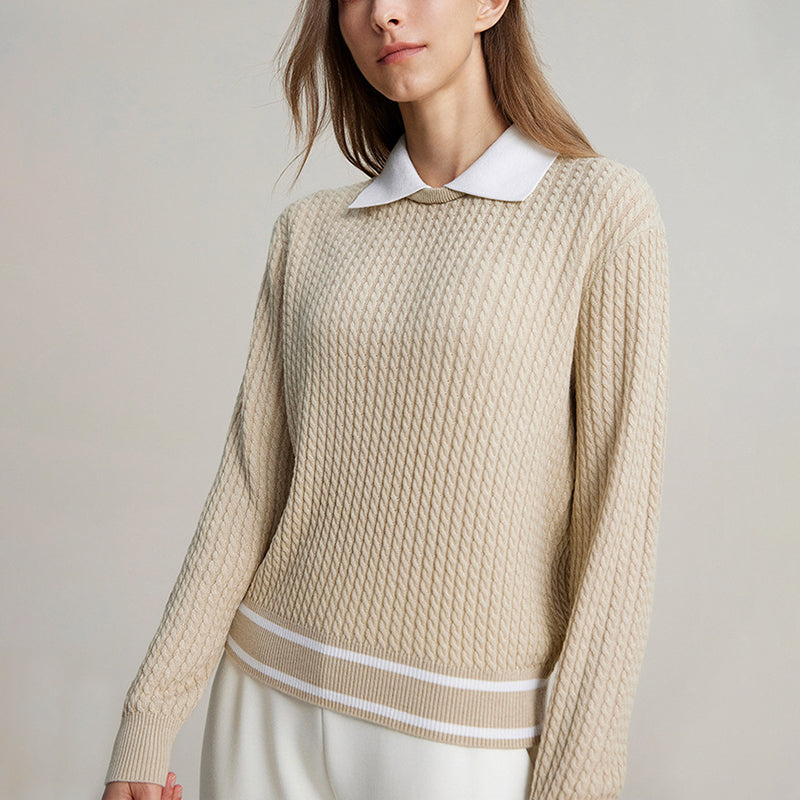 Contrast Color Cardigan Long Sleeve Knit Top