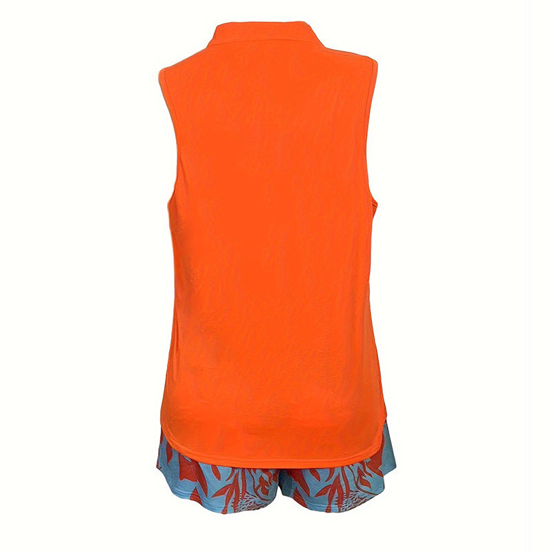 Large Size Two Piece Vest Shorts Set