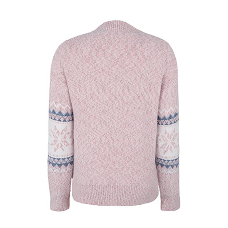 Women's Casual Half Turtleneck Snowflake Knit Christmas Sweater
