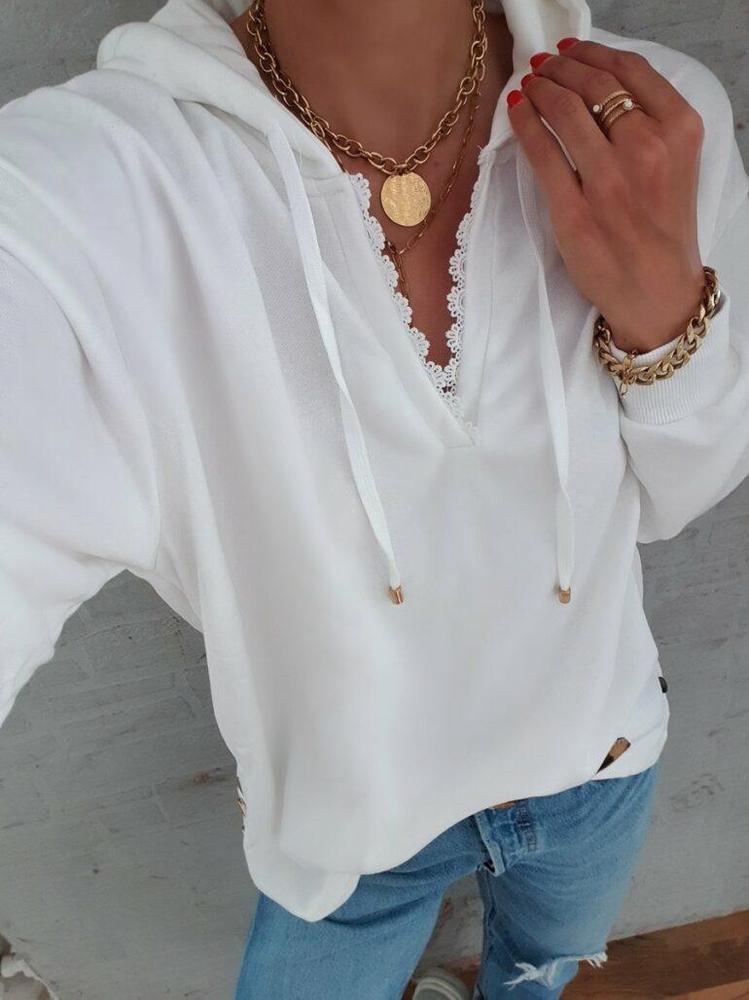 Simple White Long Sleeve Hoodie