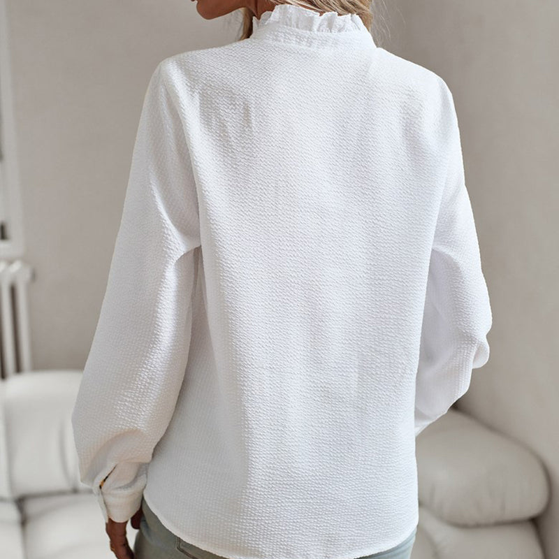 Striped Ruffle Long Sleeve Bubble Blouse