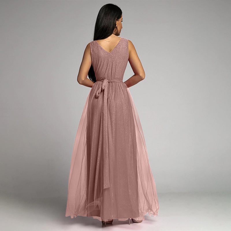 Split Thigh V Neck Wedding Guest Party Maxi Dress