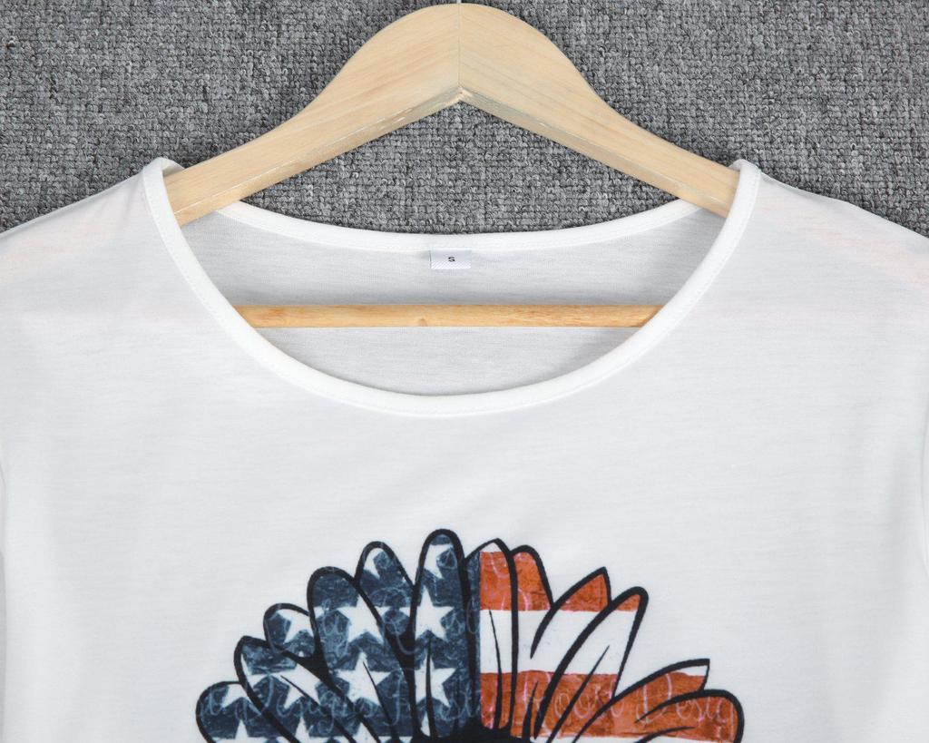 White Patriot Print Short Sleeve Top