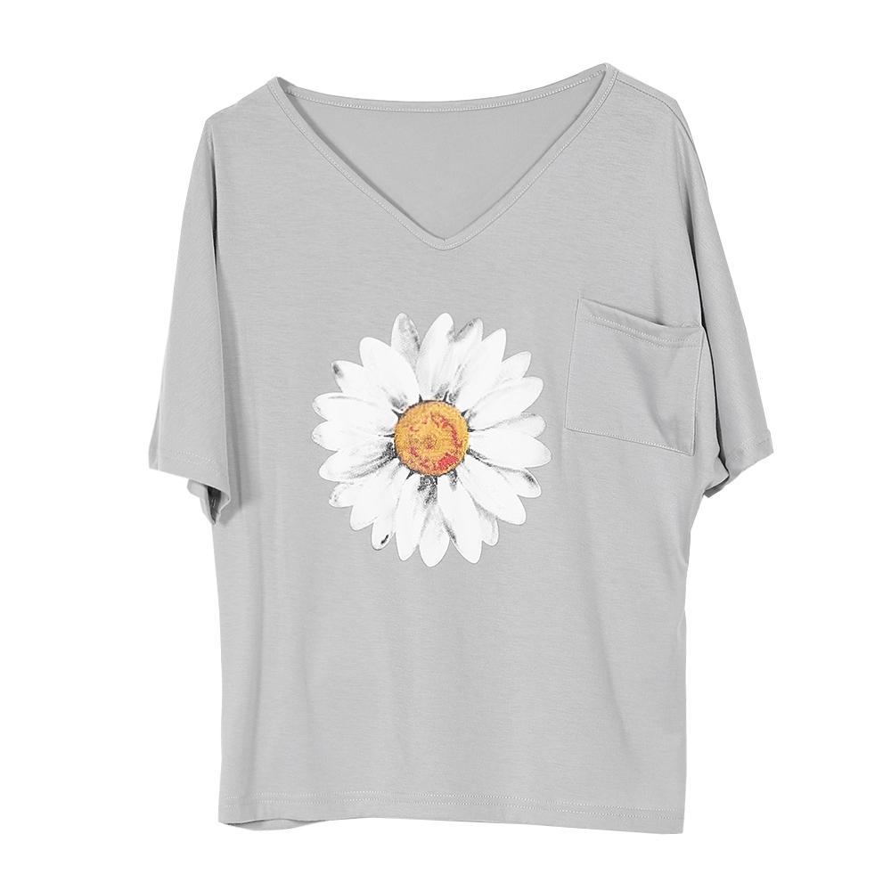 Grey Print Short Sleeve Top