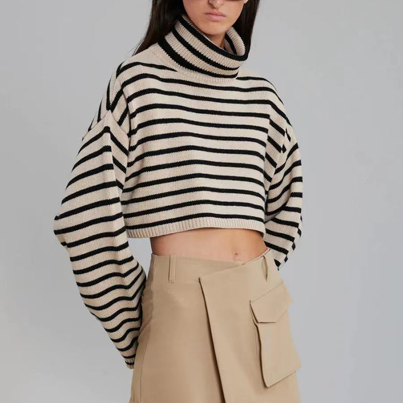 Wool Striped Cropped Knit Top