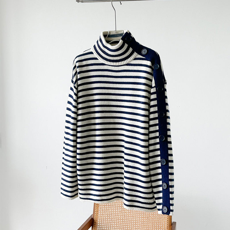 Turtleneck Blue And White Striped Sweater