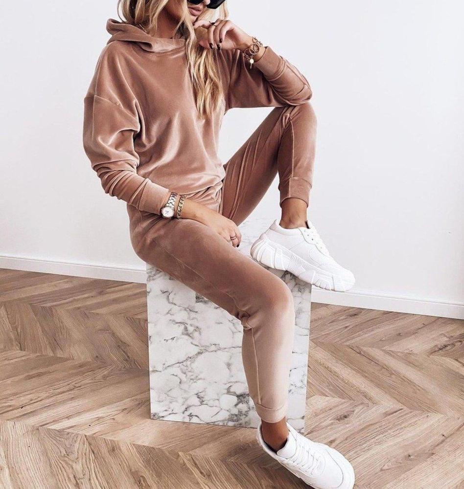 Attractive Plain Long Sleeve Hoodie Lounge Set