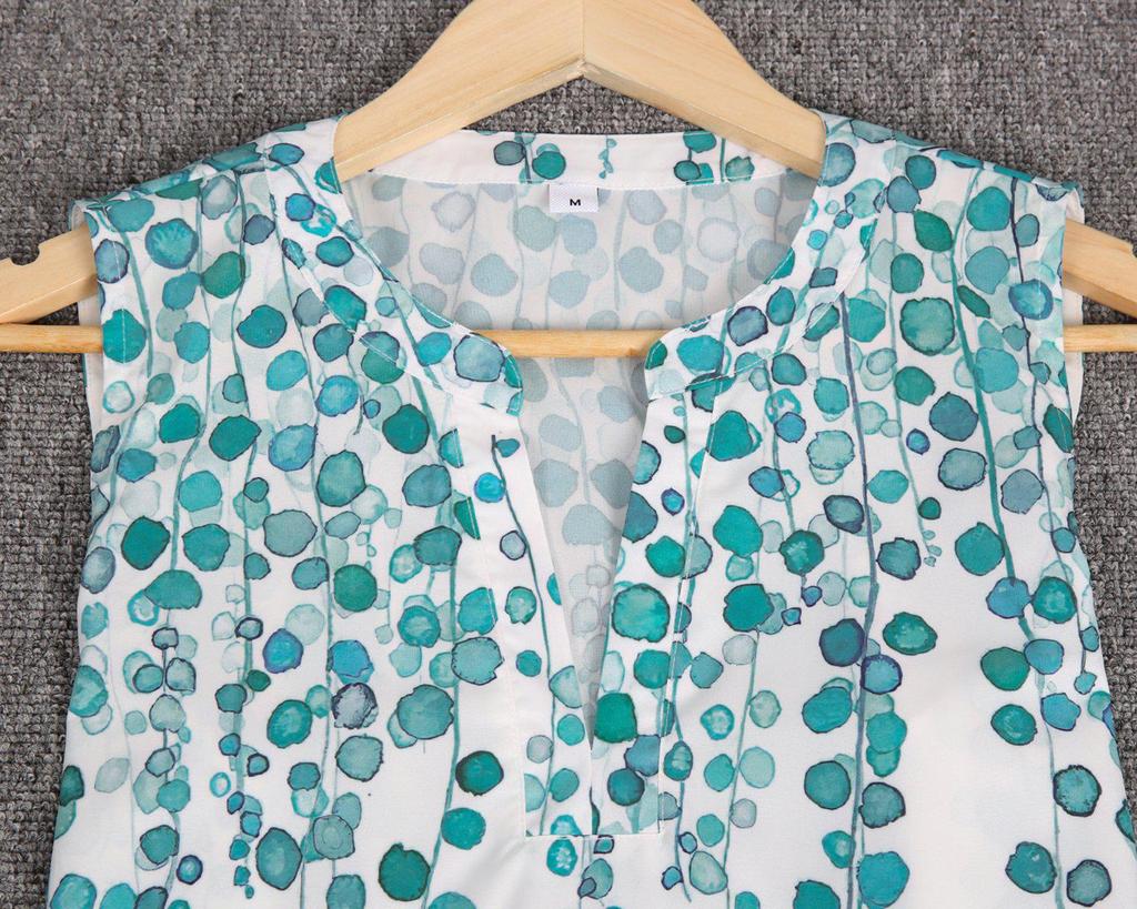 Casual V-Neck Print Sleeveless Top