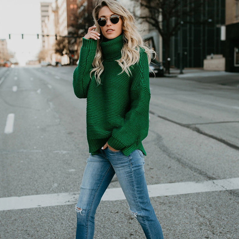Women's Knitwear Thick Line Long Sleeve Turtleneck Pullover Sweater