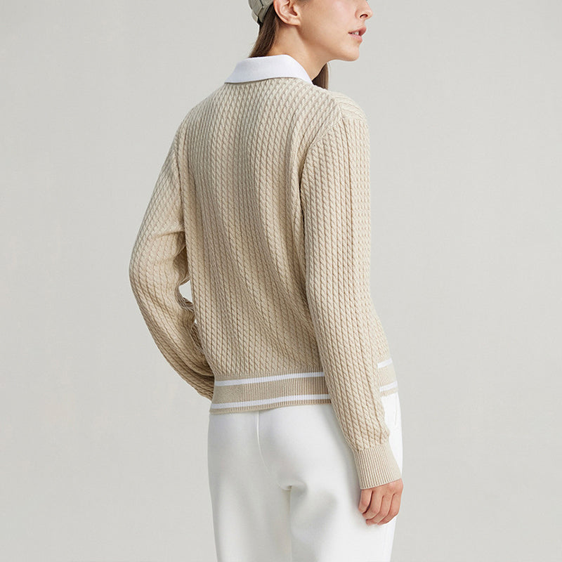 Contrast Color Cardigan Long Sleeve Knit Top