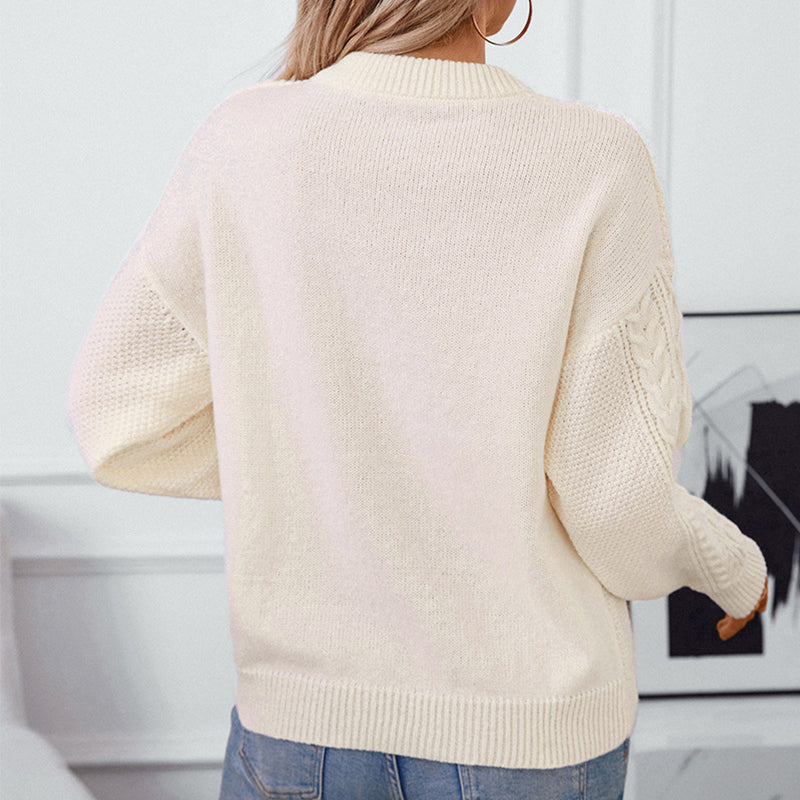 Round Neck Pullover Solid Color Sweater