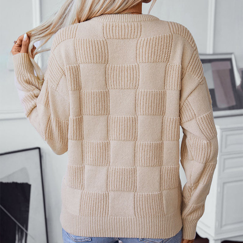 Women's Round Neck Lazy Style Knitted Sweater
