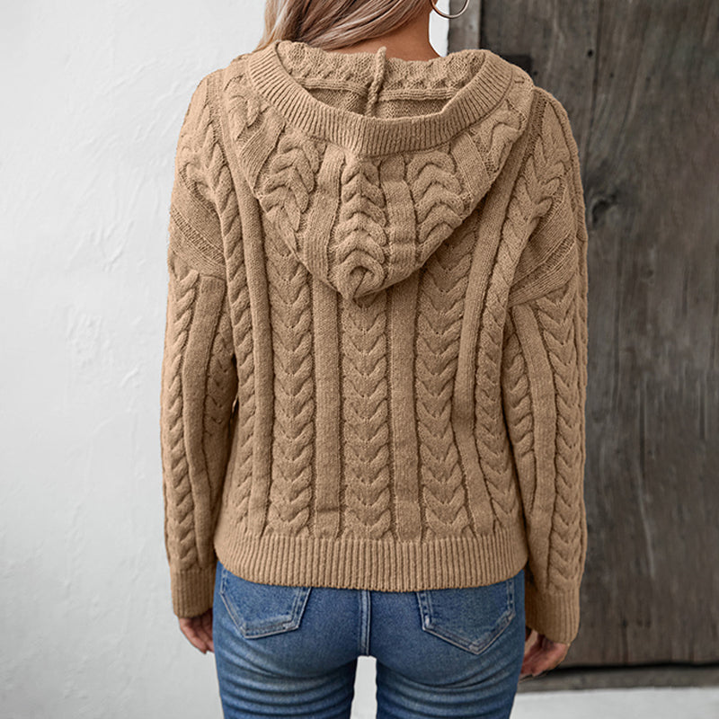 Women's Hooded Pullover Thick Knit Sweater