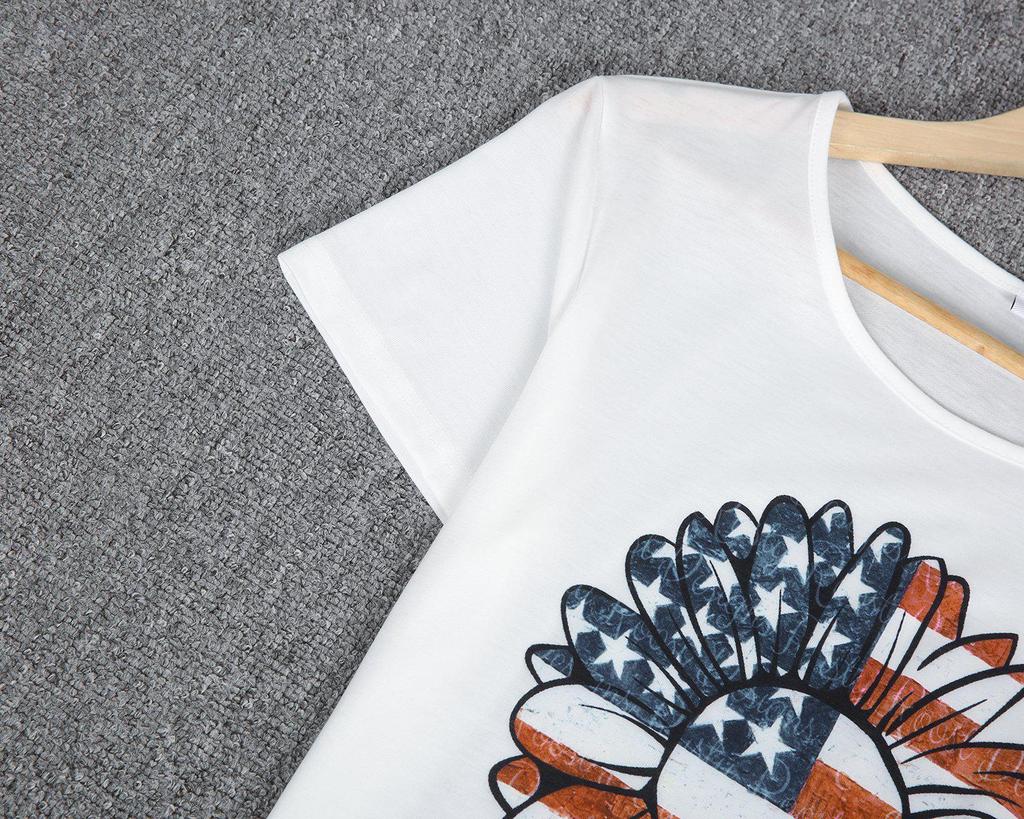 White Patriot Print Short Sleeve Top