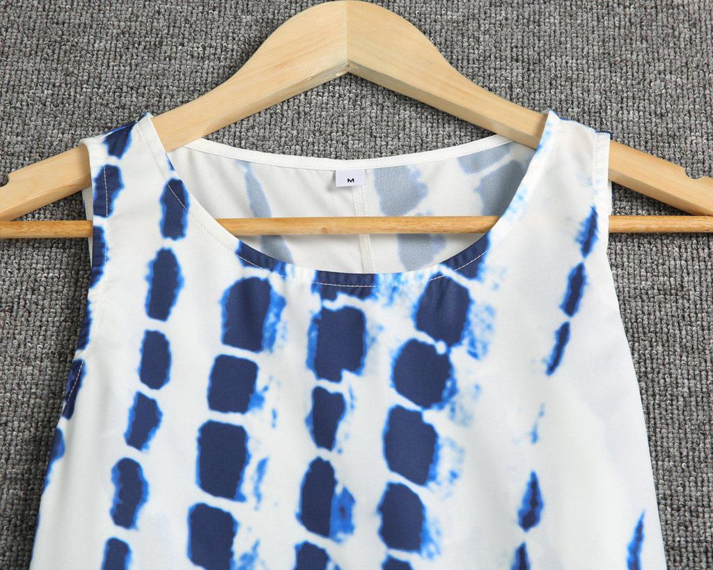 Fresh Spot Print Round Neck Sleeveless Maxi Dress