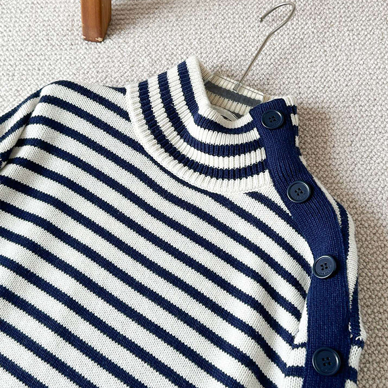 Turtleneck Blue And White Striped Sweater