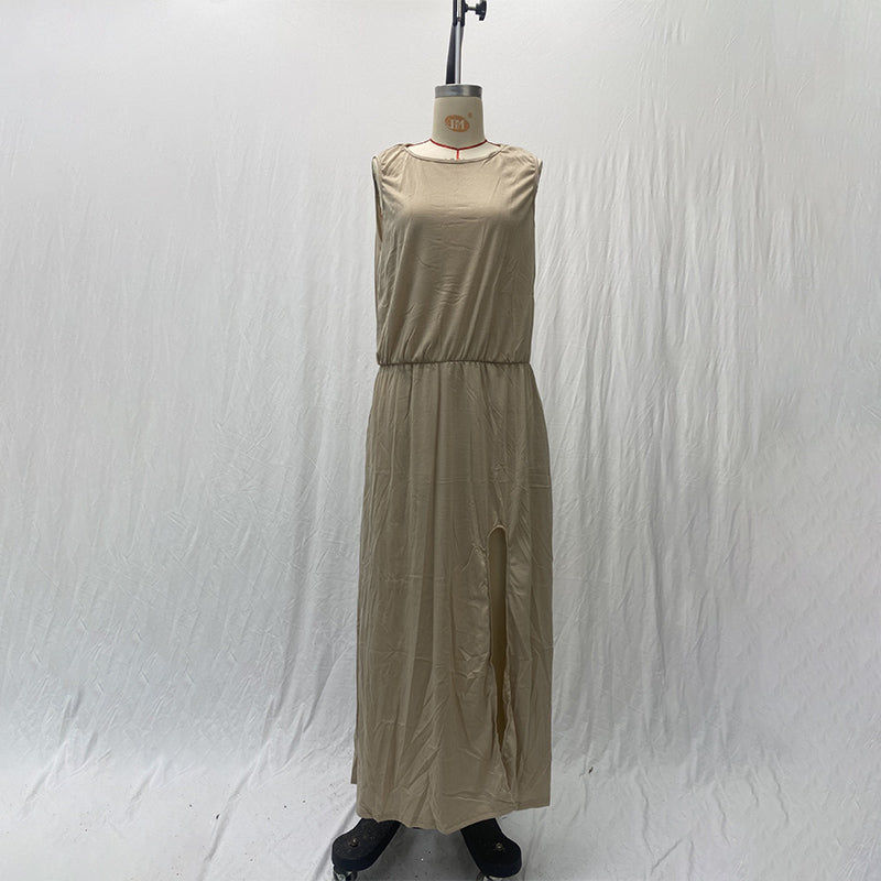 High Waist Split Maxi Long Dress with Pockets