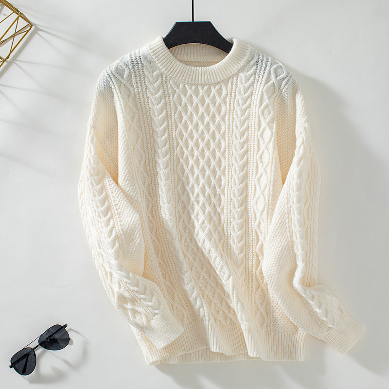Round Neck Pullover Solid Color Sweater