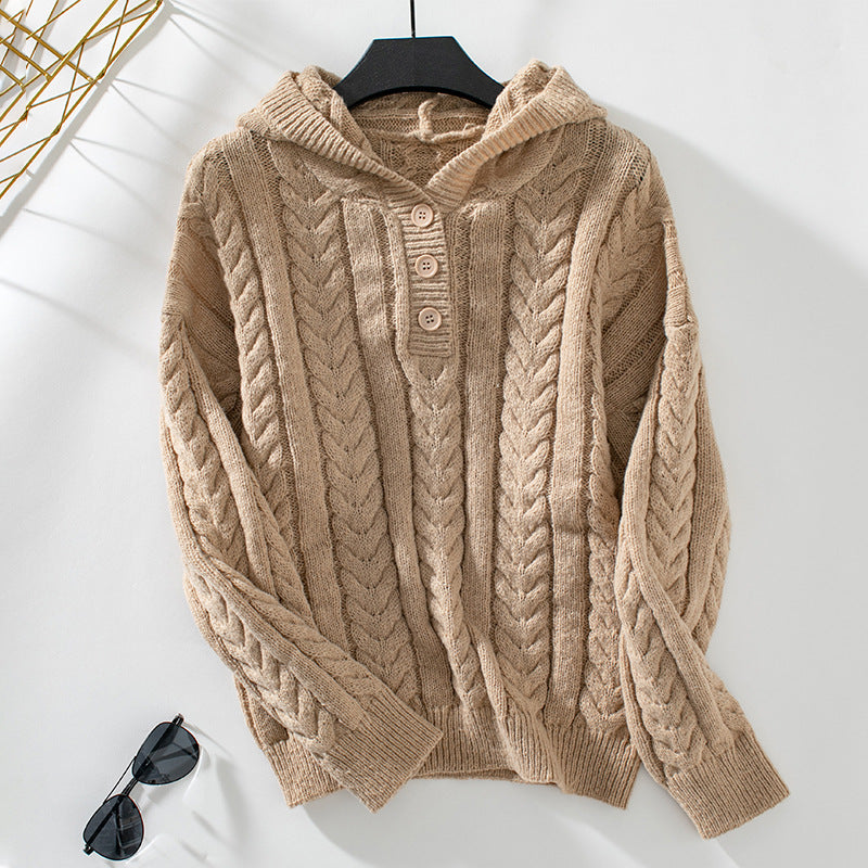 Women's Hooded Pullover Thick Knit Sweater