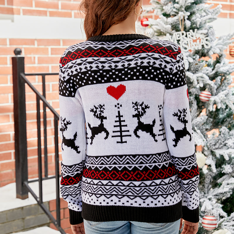 Women's Christmas Moose Pattern Jacquard Sweater