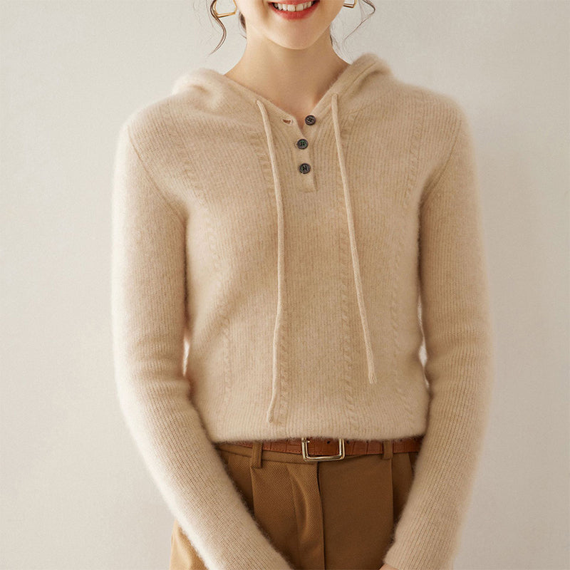 Cashmere Hooded Long-Sleeved Knitted Bottoming Sweater
