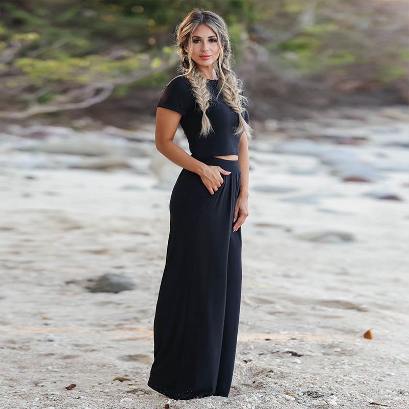 Short Sleeve T-shirt Wide Leg Loose Pants 2 Piece Set