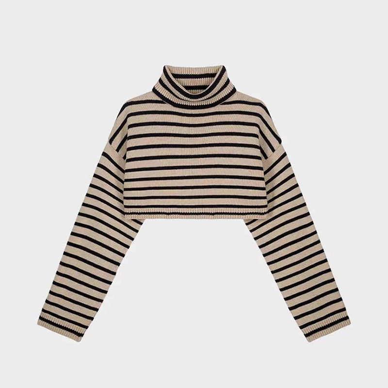 Wool Striped Cropped Knit Top