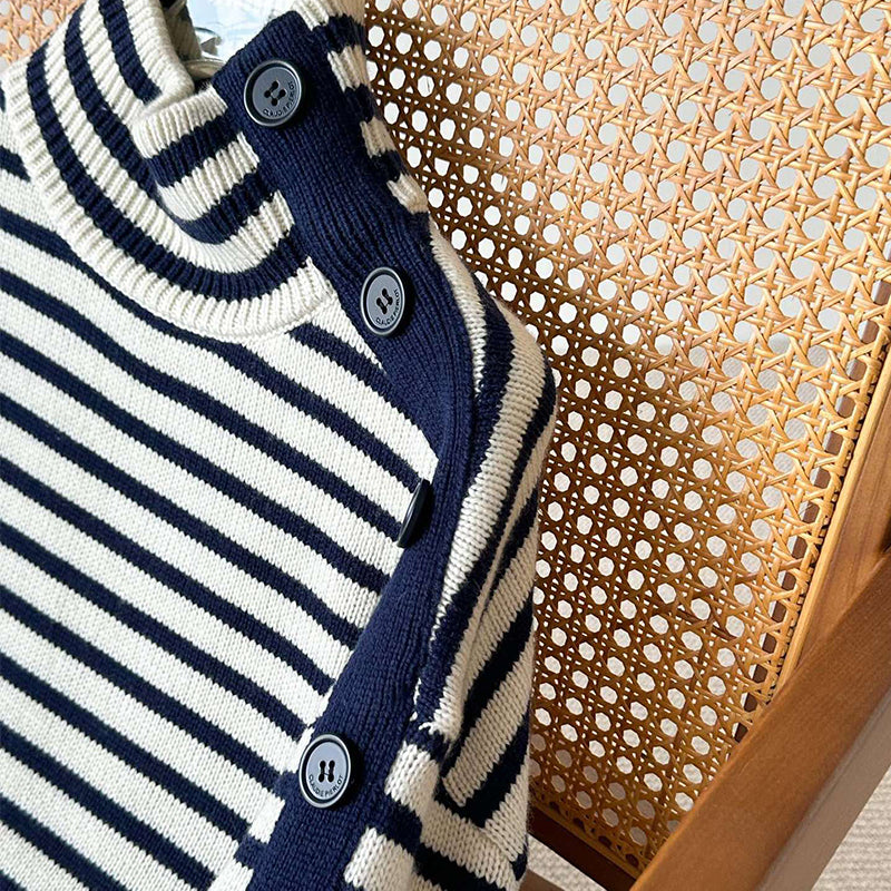 Turtleneck Blue And White Striped Sweater