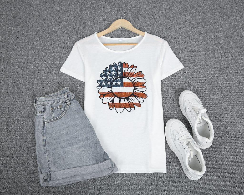 White Patriot Print Short Sleeve Top