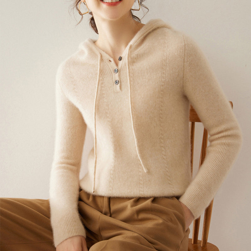 Cashmere Hooded Long-Sleeved Knitted Bottoming Sweater