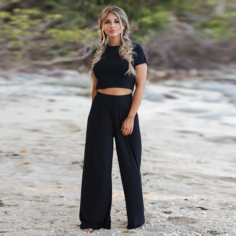 Short Sleeve T-shirt Wide Leg Loose Pants 2 Piece Set