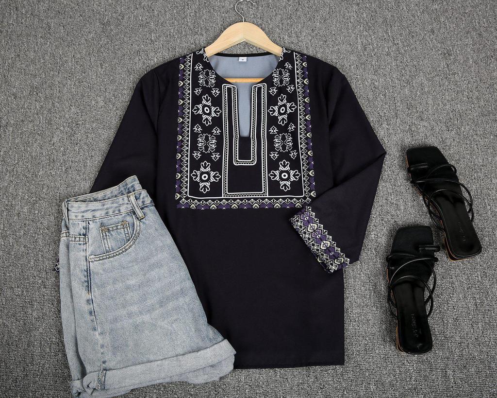 Black Modern Print 3/4 Sleeve Top