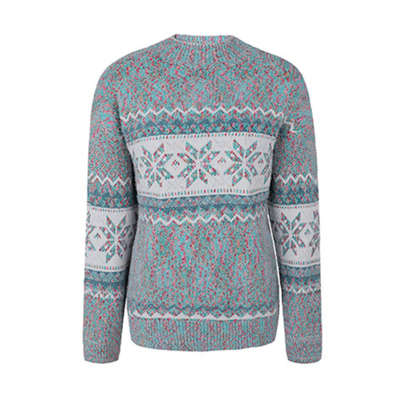 Women's Casual Half Turtleneck Snowflake Knit Christmas Sweater