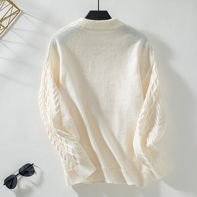 Round Neck Pullover Solid Color Sweater