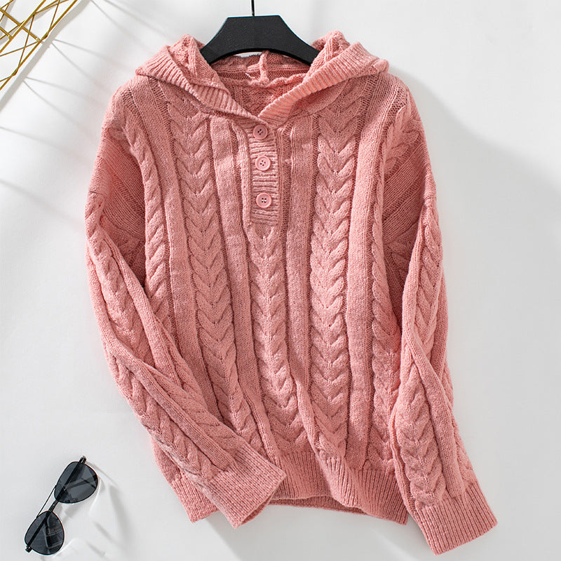 Women's Hooded Pullover Thick Knit Sweater