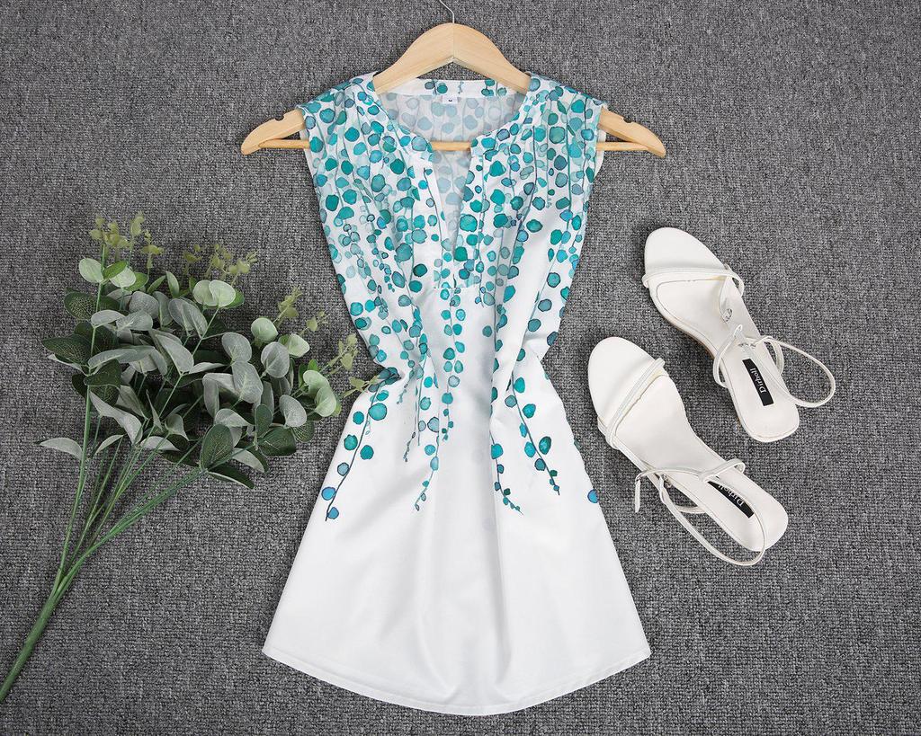 Casual V-Neck Print Sleeveless Top