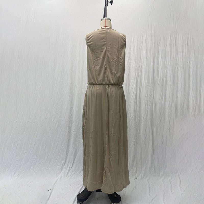 High Waist Split Maxi Long Dress with Pockets