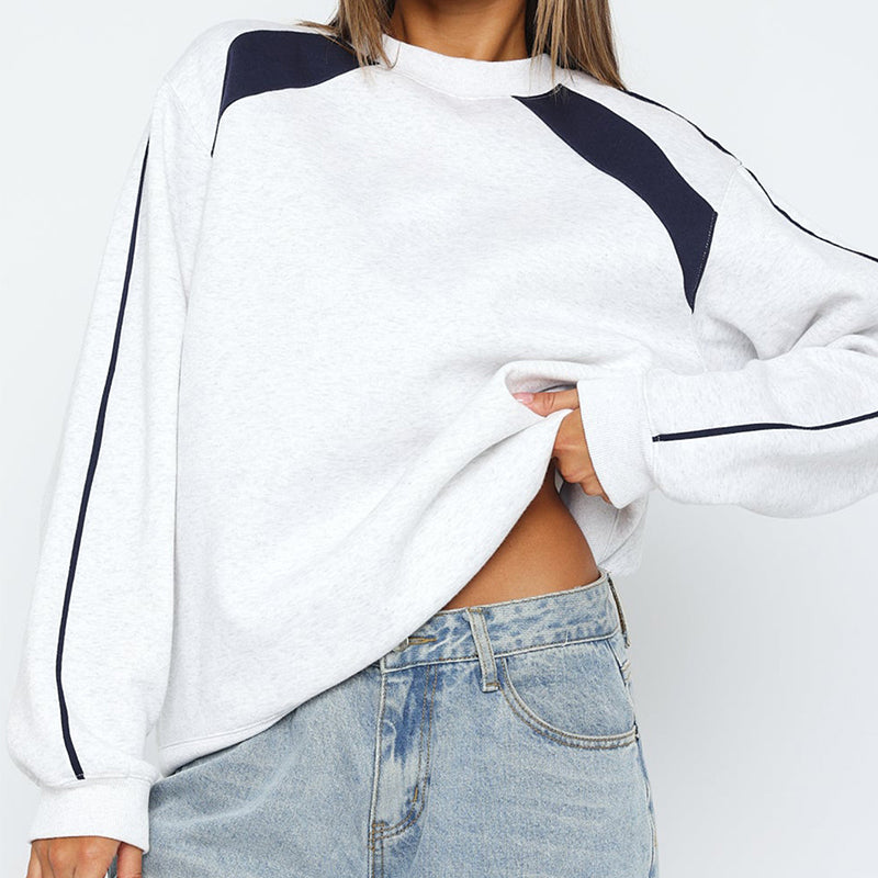 Round Neck Long Sleeve Contrast Color Sweatshirt