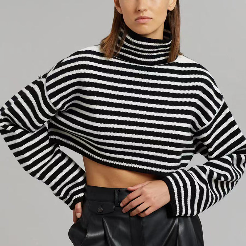Wool Striped Cropped Knit Top