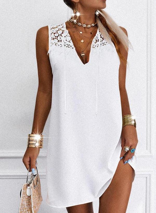 Classy White Plain Sleeveless Mini Dress
