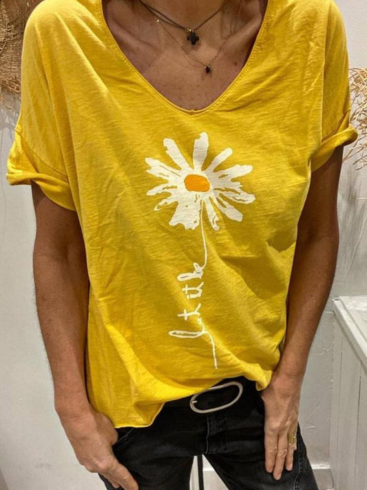 Youthful Flower Print Short Sleeve Top