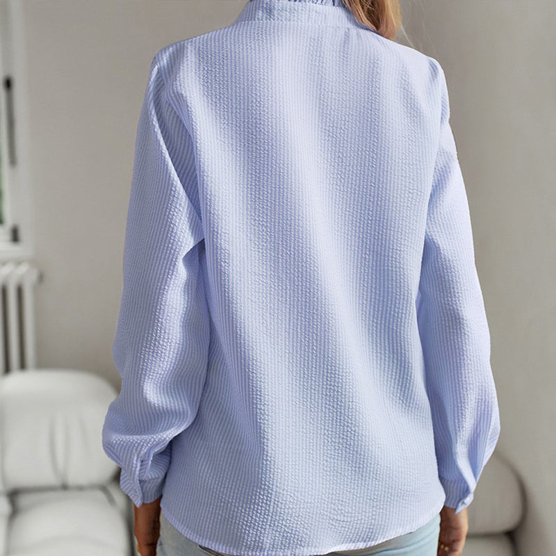 Striped Ruffle Long Sleeve Bubble Blouse