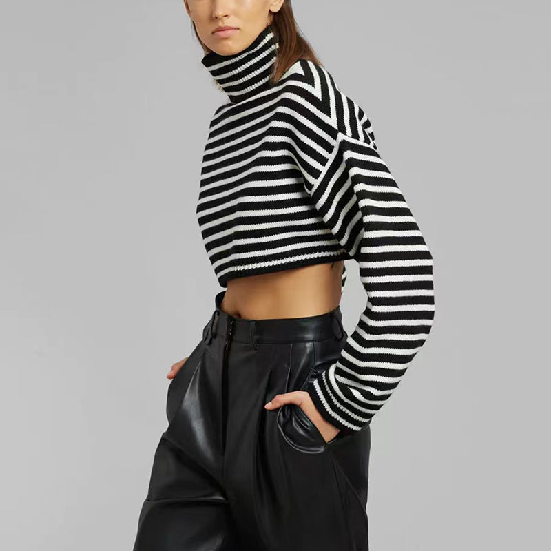 Wool Striped Cropped Knit Top