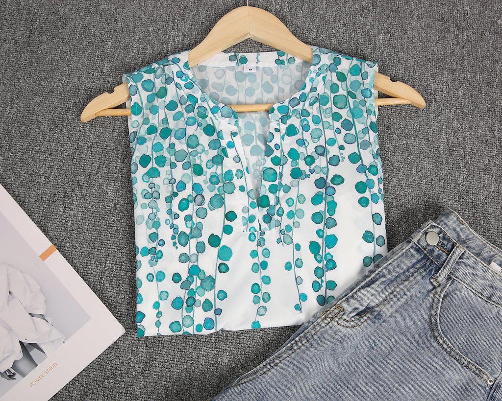 Casual V-Neck Print Sleeveless Top