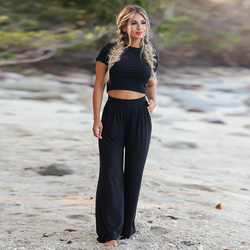 Short Sleeve T-shirt Wide Leg Loose Pants 2 Piece Set